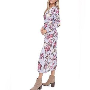 En Saison (M) Ruched Ruffle Midi Floral Dress Romantic Modest Wedding Guest
